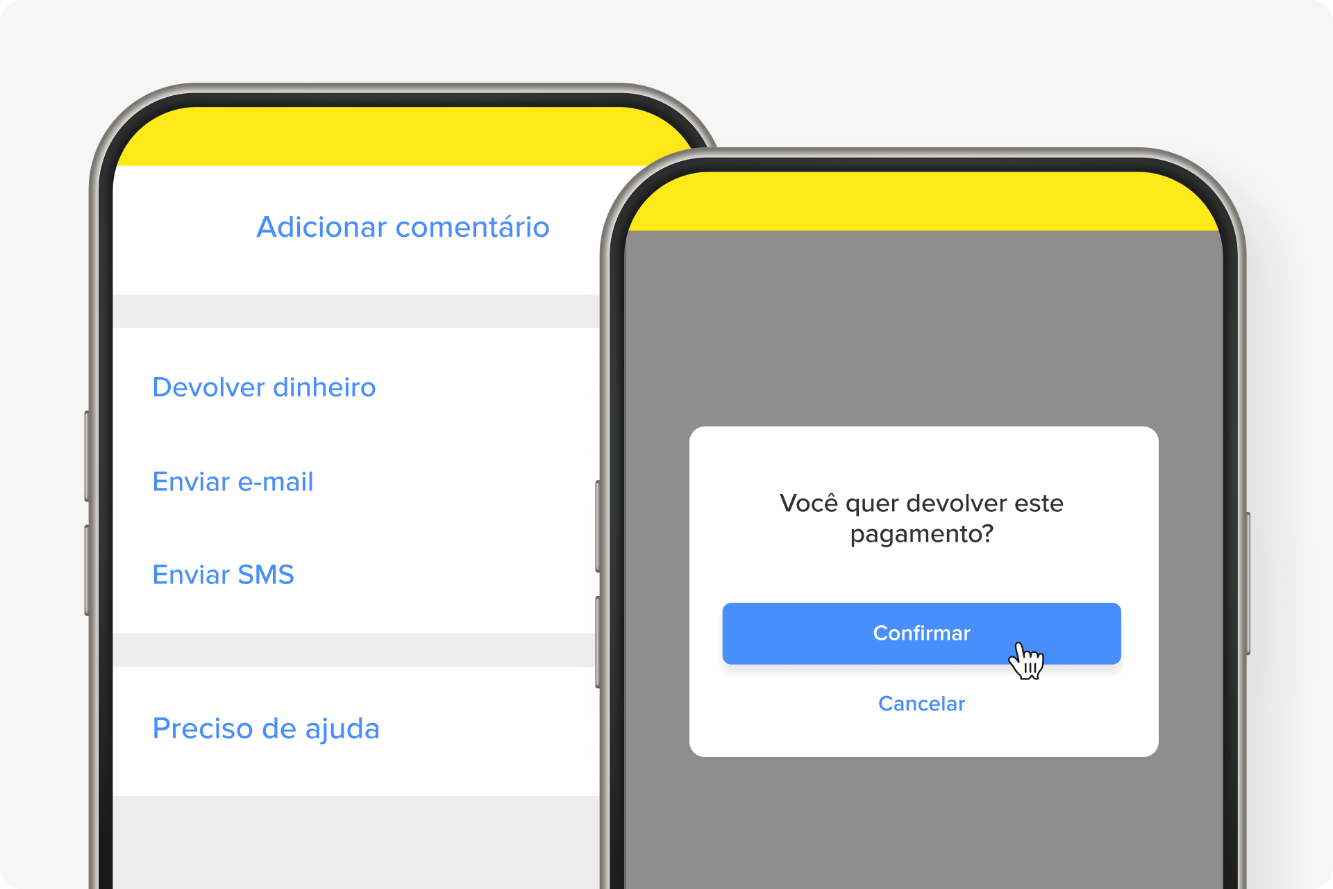 Imagem do app com foco na opção devolver dinheiro.